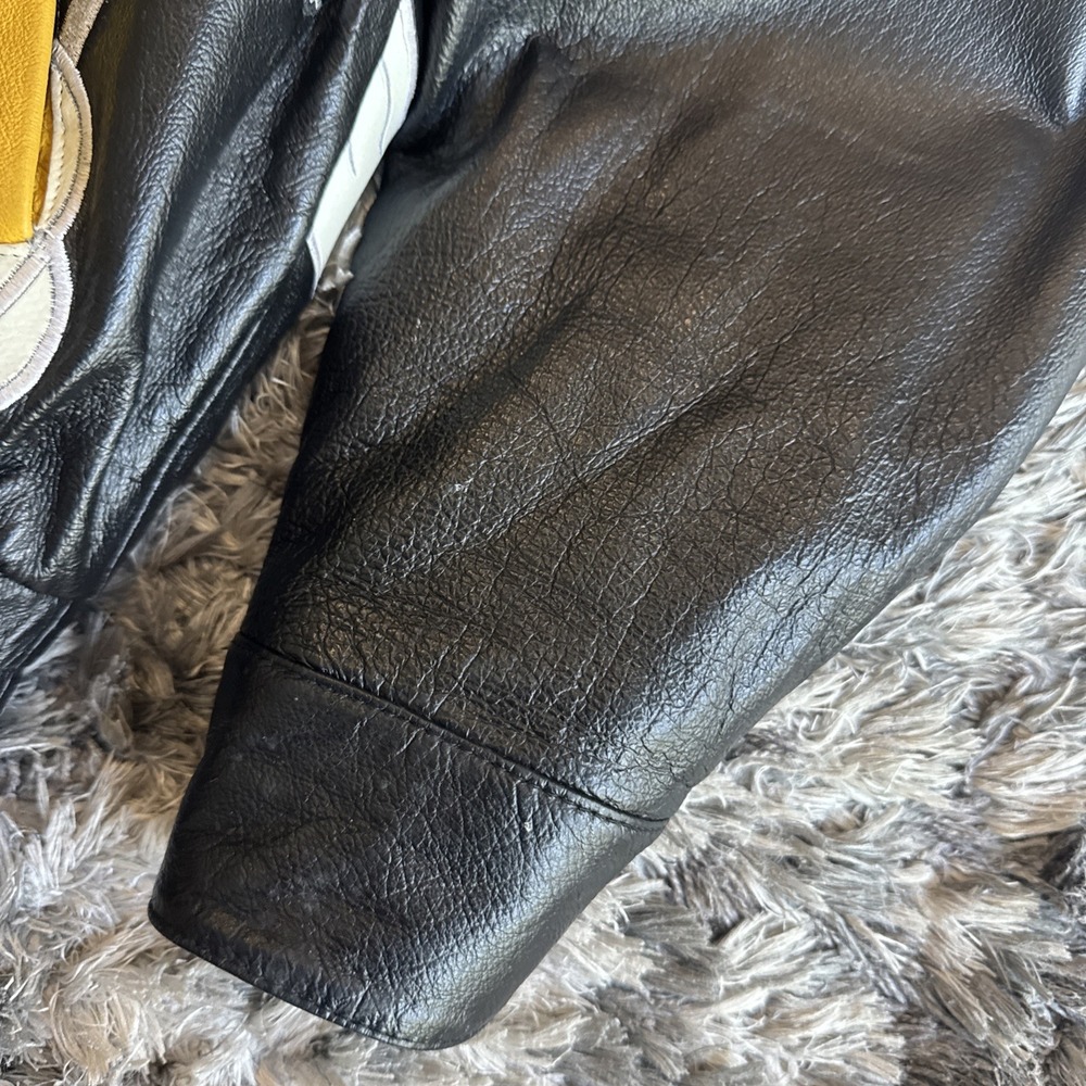 Vintage 90's JH Design M&M Black Leather Jacket Elliot Sadler #38 Men's Size XL - Picture 8 of 16